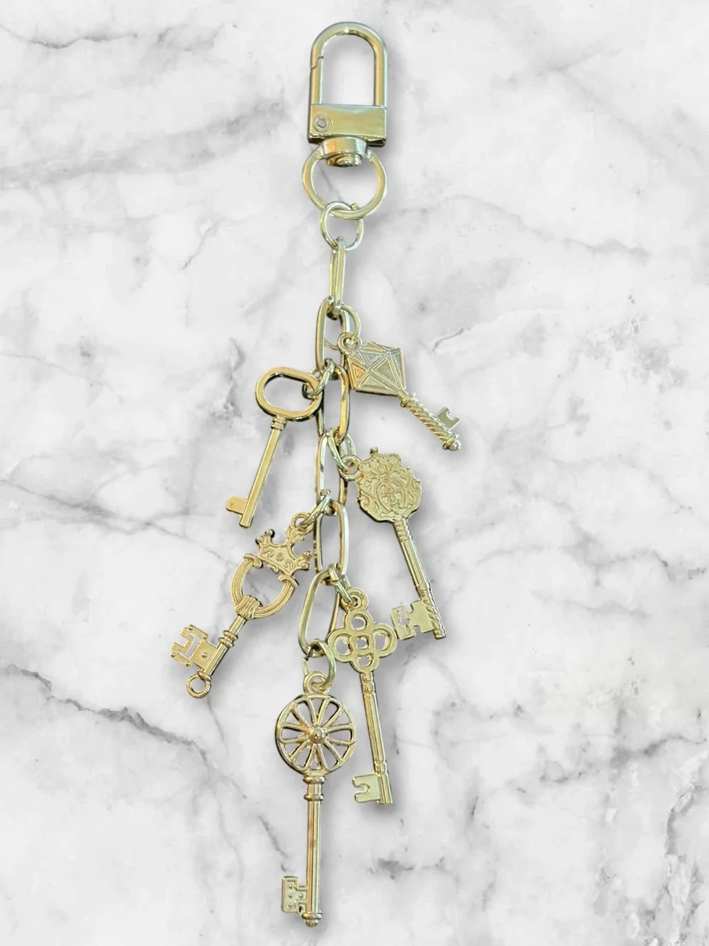 Vintage-Inspired Gold Key Bag Charm Keychain